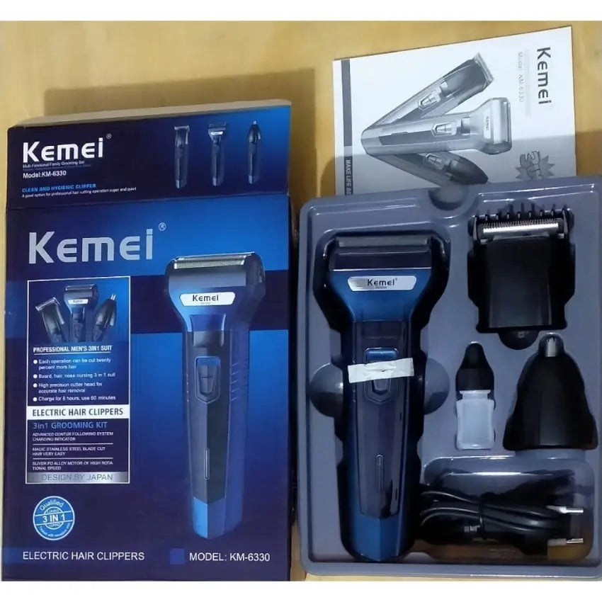 Kemei 3-in-1 Super Grooming Kit – Hair Trimmer, Beard Shaver & Nose Hair Remover for Men
